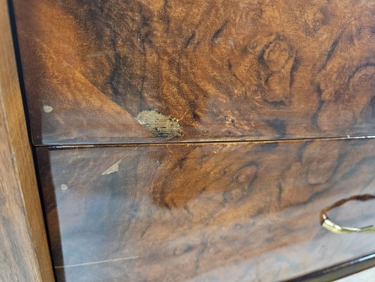 Mid-Century Chest of Drawers with Colored Glass and Six Drawers with Brass Handles, Italy, 1960s-ZUW-1719285