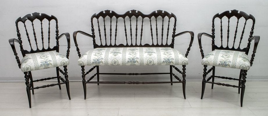 Mid-Century Chiavari Sofa and Chairs Set by Descalzi Gaetano for Desclazi, 1950s, Set of 3-FER-683422