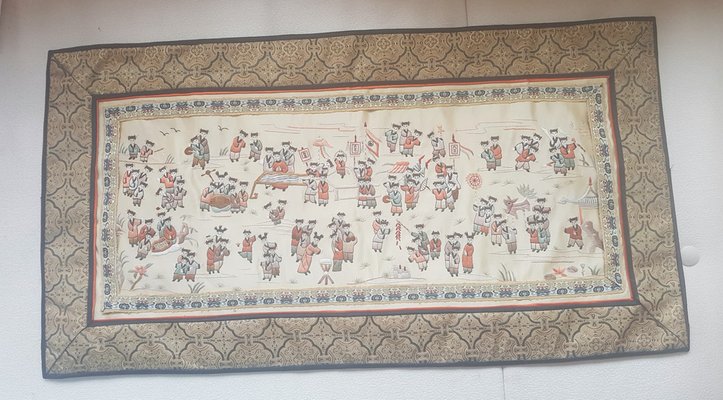 Mid-Century Chinese Handmade Embroidered Silk Children's Tapestry-QDP-1805445