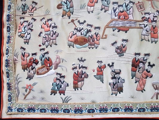 Mid-Century Chinese Handmade Embroidered Silk Children's Tapestry-QDP-1805445