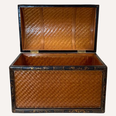 Mid-Century Chinoiserie Bamboo and Woven Rattan Chest or Trunk-BHG-1161228