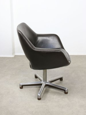 Mid-Century Chocolate Brown Leather Swivel Chair-HGJ-1760902