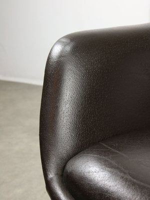 Mid-Century Chocolate Brown Leather Swivel Chair-HGJ-1760874