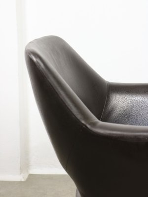 Mid-Century Chocolate Brown Leather Swivel Chair-HGJ-1760902