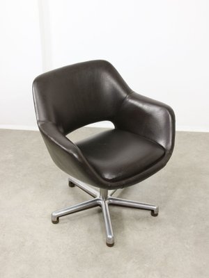 Mid-Century Chocolate Brown Leather Swivel Chair-HGJ-1760902