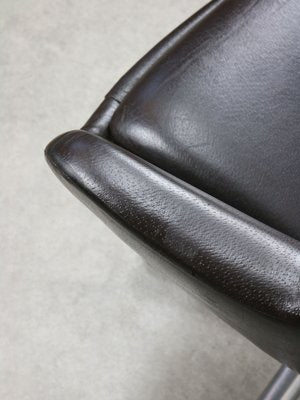 Mid-Century Chocolate Brown Leather Swivel Chair-HGJ-1760874