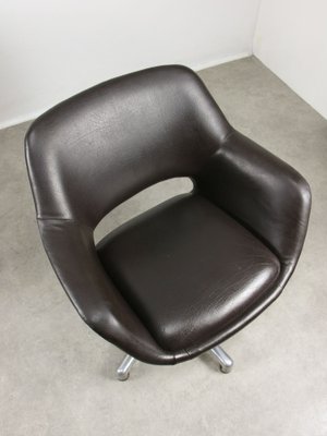 Mid-Century Chocolate Brown Leather Swivel Chair-HGJ-1760902