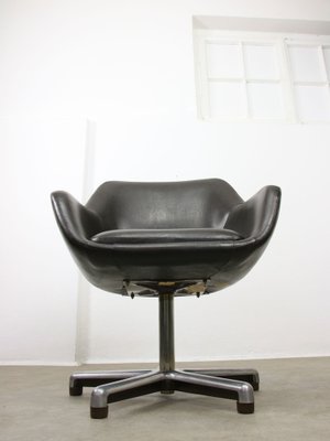 Mid-Century Chocolate Brown Leather Swivel Chair-HGJ-1760902