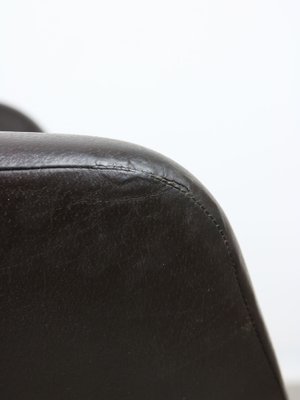 Mid-Century Chocolate Brown Leather Swivel Chair-HGJ-1760874