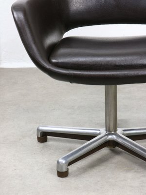 Mid-Century Chocolate Brown Leather Swivel Chair-HGJ-1760902