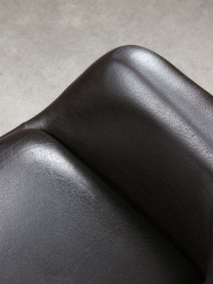 Mid-Century Chocolate Brown Leather Swivel Chair-HGJ-1760902