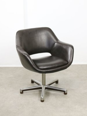 Mid-Century Chocolate Brown Leather Swivel Chair-HGJ-1760874