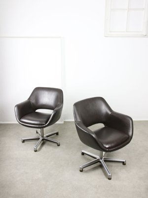 Mid-Century Chocolate Brown Leather Swivel Chair-HGJ-1760902