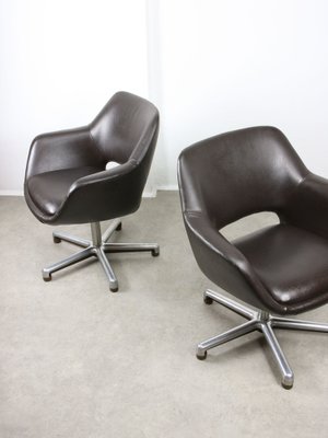 Mid-Century Chocolate Brown Leather Swivel Chair-HGJ-1760902