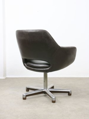 Mid-Century Chocolate Brown Leather Swivel Chair-HGJ-1760902