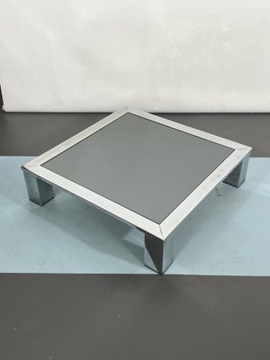 Mid-Century Chrome and Dark Mirror Glass Side Table in the style of Saporiti, Italy, 1970s-OT-1291109