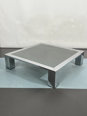 Mid-Century Chrome and Dark Mirror Glass Side Table in the style of Saporiti, Italy, 1970s-OT-1291109