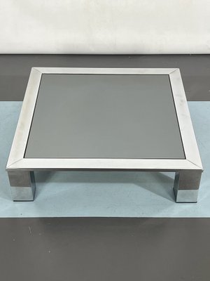 Mid-Century Chrome and Dark Mirror Glass Side Table in the style of Saporiti, Italy, 1970s-OT-1291109