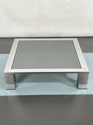 Mid-Century Chrome and Dark Mirror Glass Side Table in the style of Saporiti, Italy, 1970s-OT-1291109