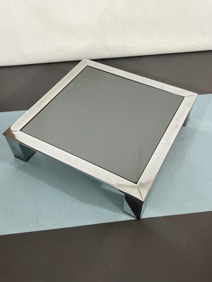 Mid-Century Chrome and Dark Mirror Glass Side Table in the style of Saporiti, Italy, 1970s-OT-1291109