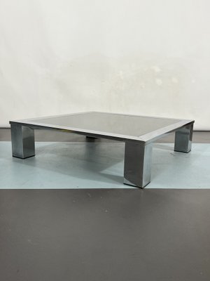 Mid-Century Chrome and Dark Mirror Glass Side Table in the style of Saporiti, Italy, 1970s-OT-1291109