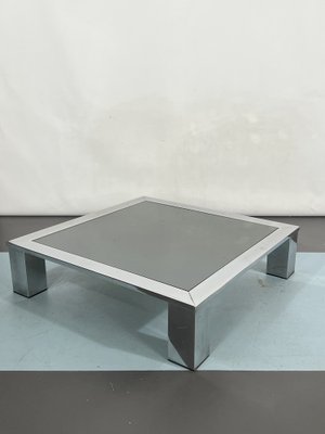 Mid-Century Chrome and Dark Mirror Glass Side Table in the style of Saporiti, Italy, 1970s-OT-1291109