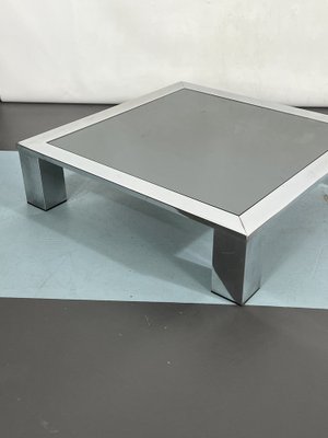 Mid-Century Chrome and Dark Mirror Glass Side Table in the style of Saporiti, Italy, 1970s-OT-1291109