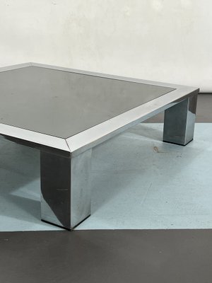 Mid-Century Chrome and Dark Mirror Glass Side Table in the style of Saporiti, Italy, 1970s-OT-1291109