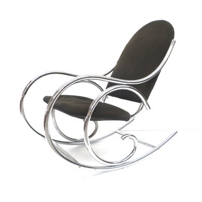 Mid-Century Chrome and Fabric Rocking Chair, 1970s-XID-1329143