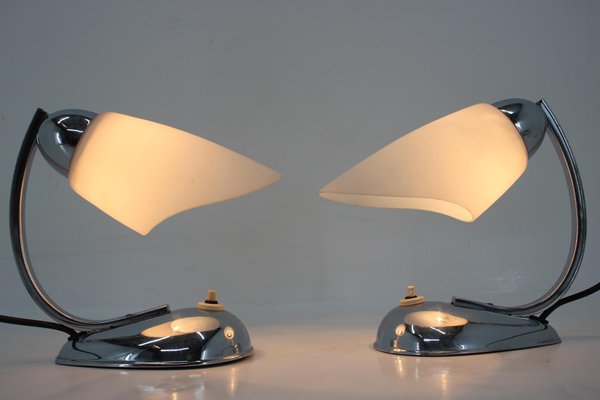 Mid-Century Chrome & Glass Table Lamps, 1950s, Set of 2-TZ-848566