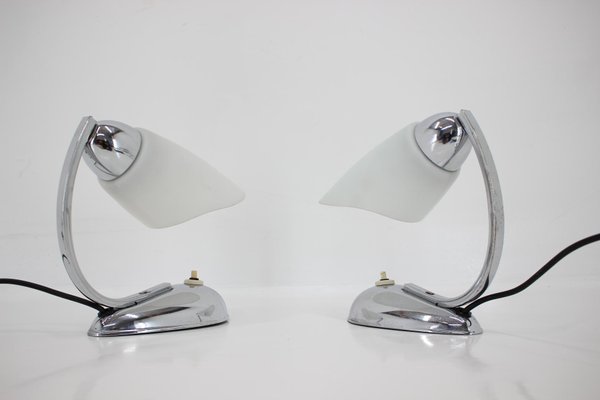 Mid-Century Chrome & Glass Table Lamps, 1950s, Set of 2-TZ-848566