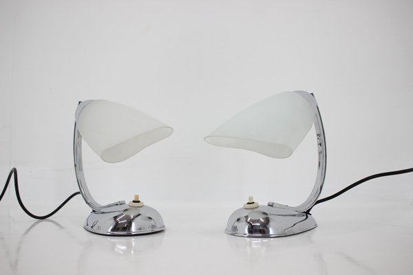 Mid-Century Chrome & Glass Table Lamps, 1950s, Set of 2-TZ-848566