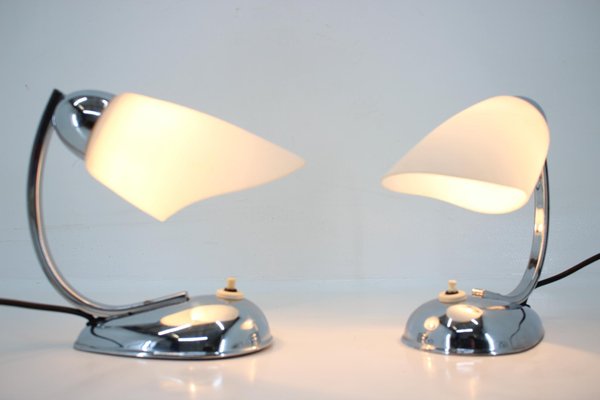 Mid-Century Chrome & Glass Table Lamps, 1950s, Set of 2-TZ-848566