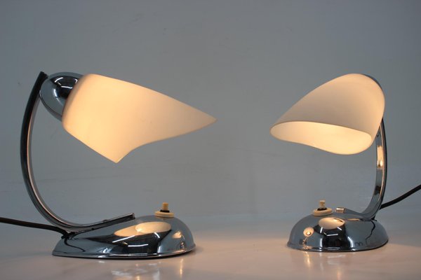 Mid-Century Chrome & Glass Table Lamps, 1950s, Set of 2-TZ-848566