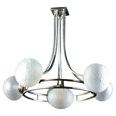 Mid-Century Chrome & Murano Glass Chandelier Attributed to Gino Sarfatti, 1960s-MBH-1032489