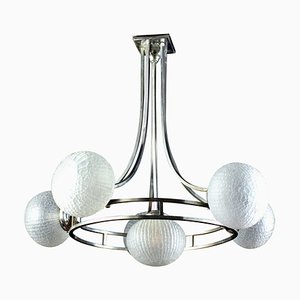 Mid-Century Chrome & Murano Glass Chandelier Attributed to Gino Sarfatti, 1960s-MBH-1032489