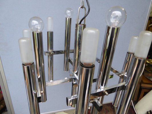 Mid-Century Chrome Tubes Chandelier Ceiling Lamp by Gaetano Sciolari-AWL-1174769