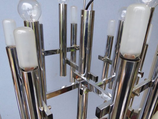 Mid-Century Chrome Tubes Chandelier Ceiling Lamp by Gaetano Sciolari-AWL-1174769