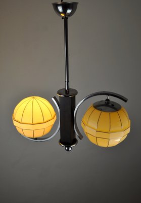 Mid-Century Chrome & Wood Ceiling Lamp-ZDM-591676