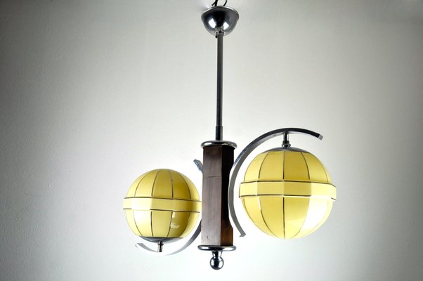 Mid-Century Chrome & Wood Ceiling Lamp-ZDM-591676