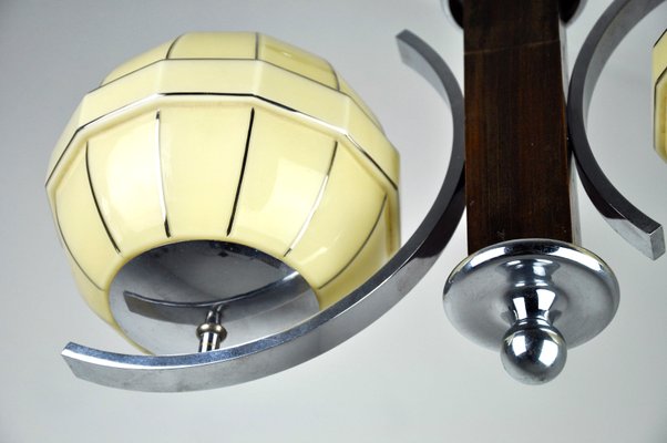 Mid-Century Chrome & Wood Ceiling Lamp-ZDM-591676