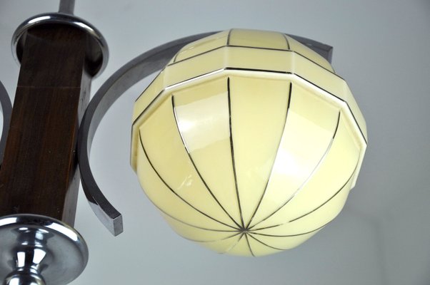 Mid-Century Chrome & Wood Ceiling Lamp-ZDM-591676