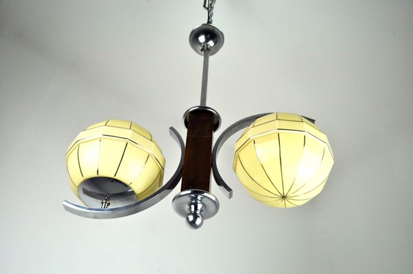 Mid-Century Chrome & Wood Ceiling Lamp-ZDM-591676