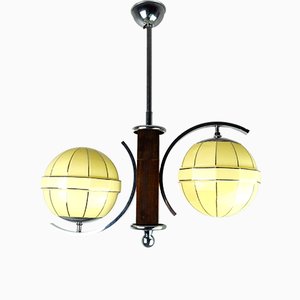 Mid-Century Chrome & Wood Ceiling Lamp-ZDM-591676