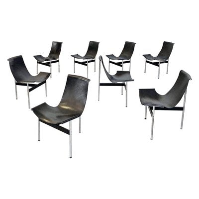 Mid-Century Chromed Black Leather T Chairs by Katavolos, Kelley and Littell for Laverne, Set of 8-GDD-1097215