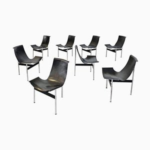 Mid-Century Chromed Black Leather T Chairs by Katavolos, Kelley and Littell for Laverne, Set of 8-GDD-1097215