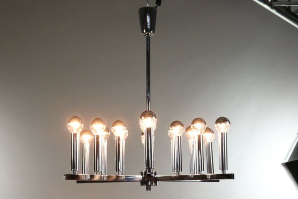 Mid-Century Chromed Brass 18-Light Chandelier-FUP-894624