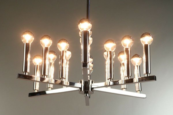 Mid-Century Chromed Brass 18-Light Chandelier-FUP-894624