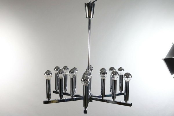 Mid-Century Chromed Brass 18-Light Chandelier-FUP-894624