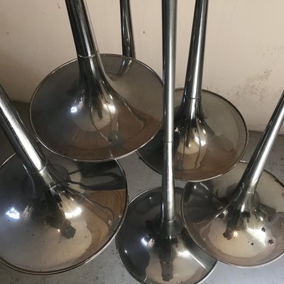 Mid-Century Chromed Steel Ceiling Lamp with 6 Trumpets-VJY-864439